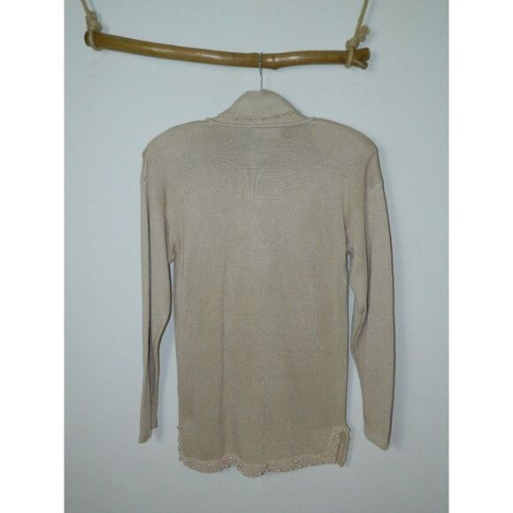 Marisa‎ Christina Collection Sweater Tunic Beige Oatmeal Pearl Trim Size Large - Picture 2 of 11